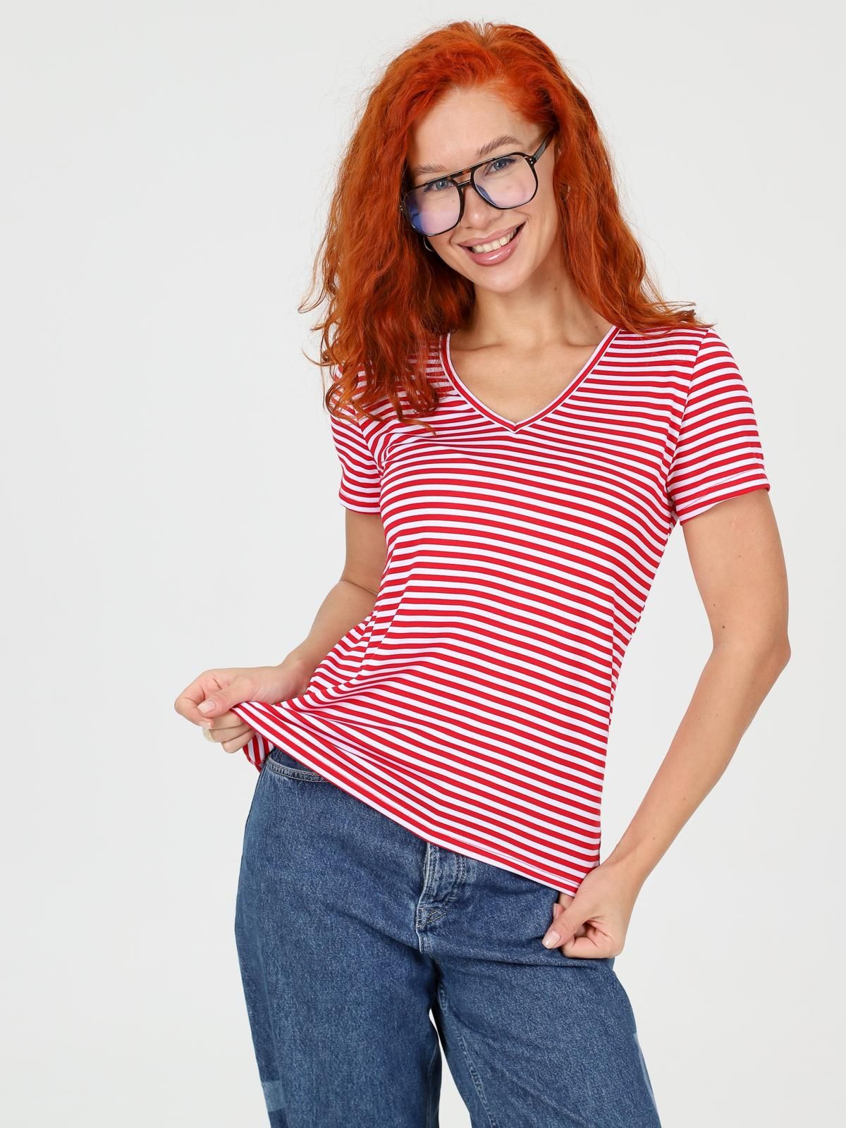 Футболка трикотажная красная в полоску Iv-capriz(фото3)