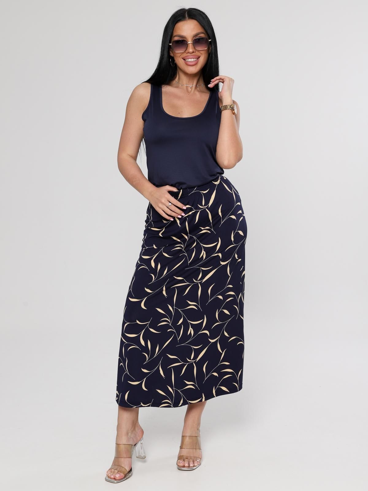 Юбка трикотажная тёмно-синяя с принтом Iv-capriz(фото3)