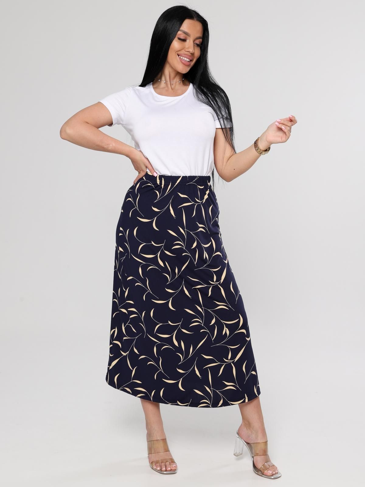 Юбка трикотажная тёмно-синяя с принтом Iv-capriz(фото2)