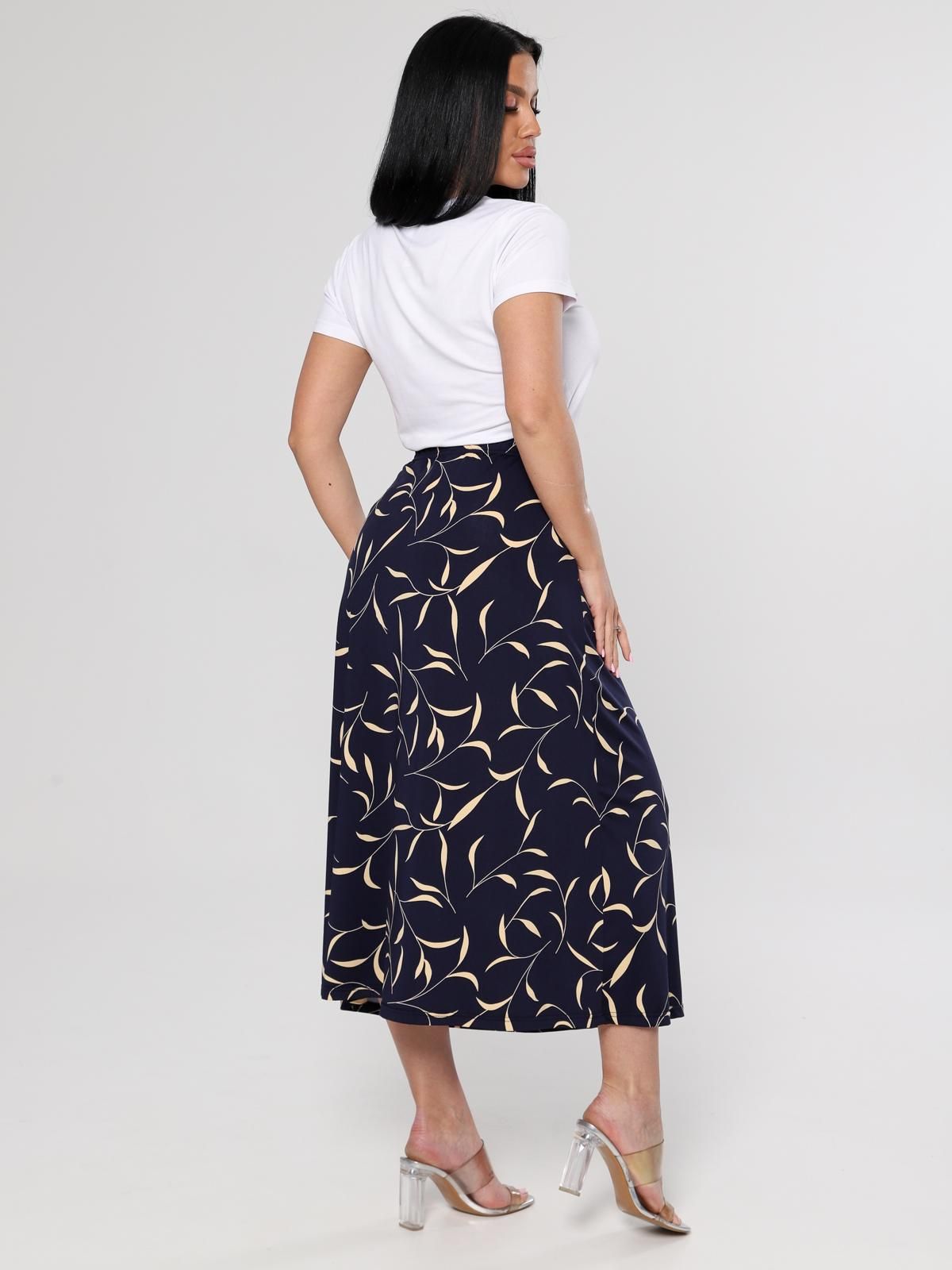 Юбка трикотажная тёмно-синяя с принтом Iv-capriz(фото6)