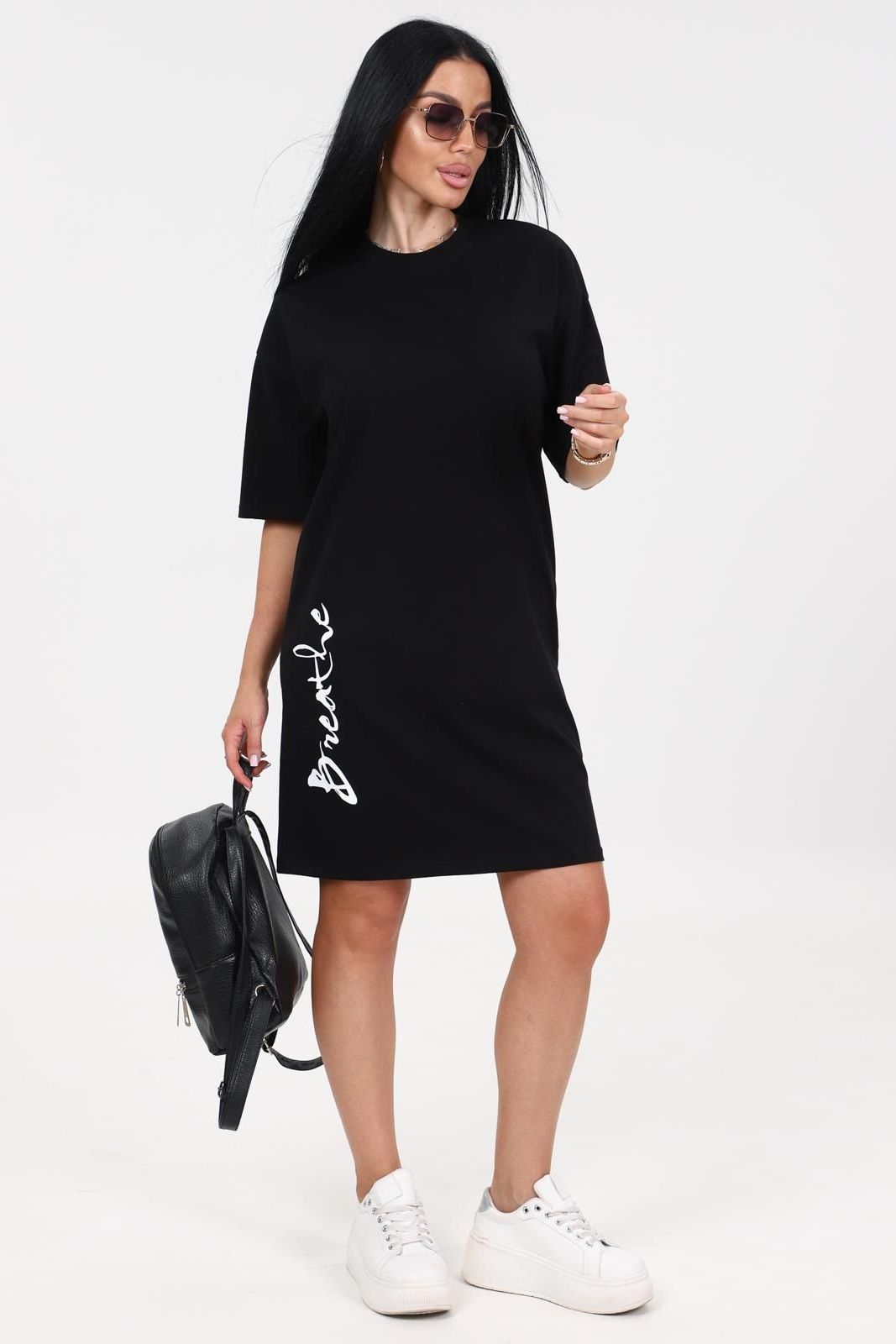 Платье трикотажное чёрного цвета с принтом Iv-capriz