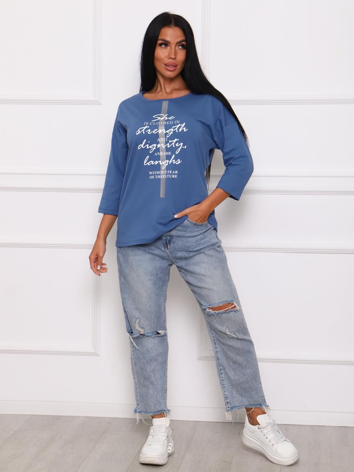 Футболка трикотажная цвета индиго с принтом Iv-capriz(фото4)