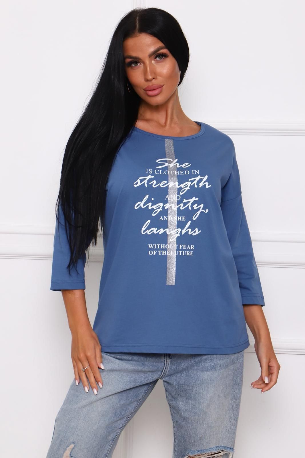 Футболка трикотажная цвета индиго с принтом Iv-capriz