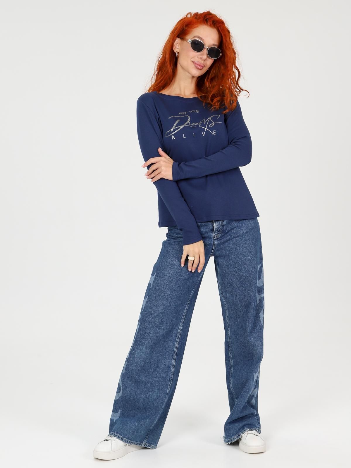 Лонгслив трикотажный тёмно-синий с принтом Iv-capriz(фото5)