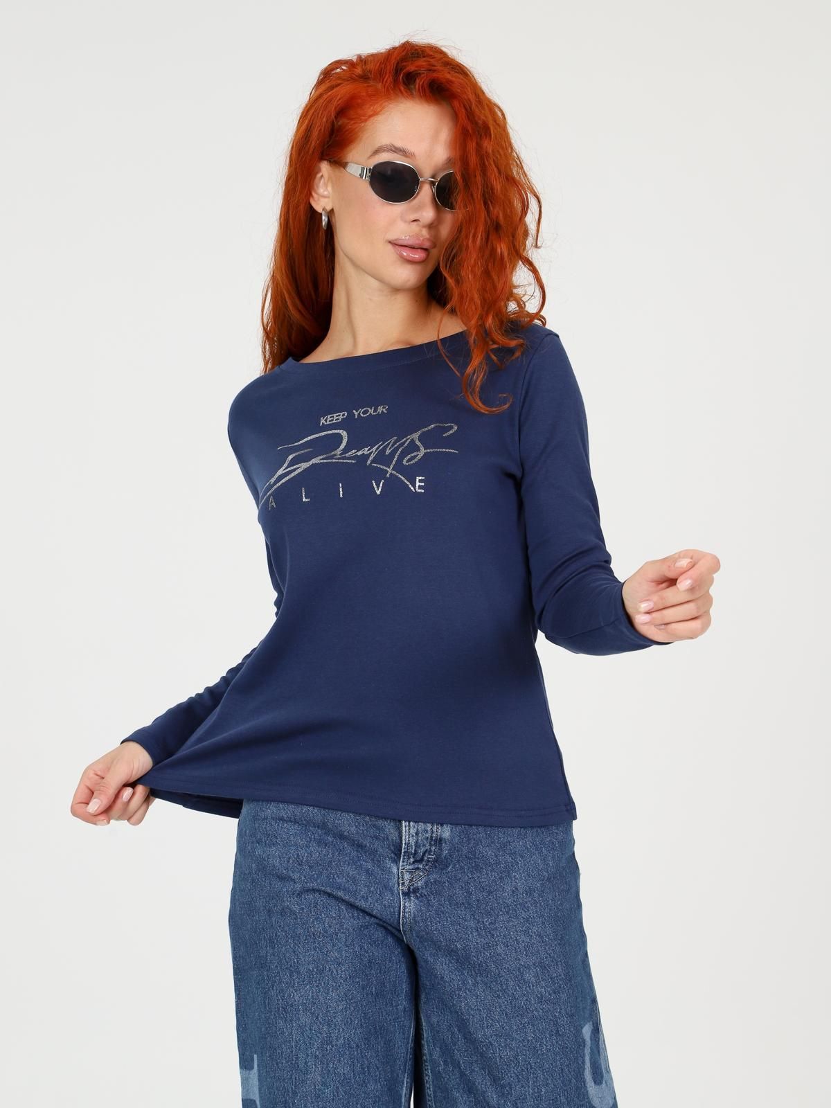 Лонгслив трикотажный тёмно-синий с принтом Iv-capriz(фото3)