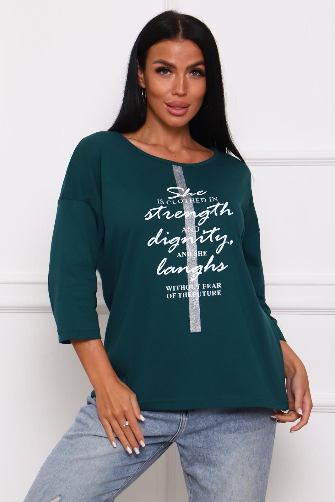 Футболка трикотажная изумрудного цвета с принтом Iv-capriz