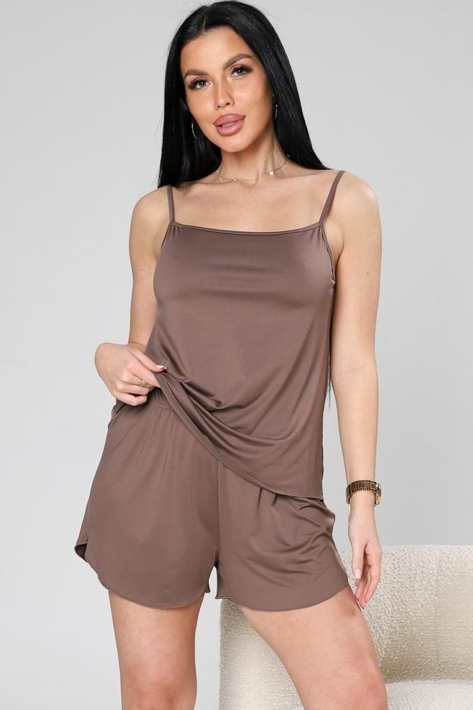 Пижама трикотажная с шортами в цвете мокко Iv-capriz