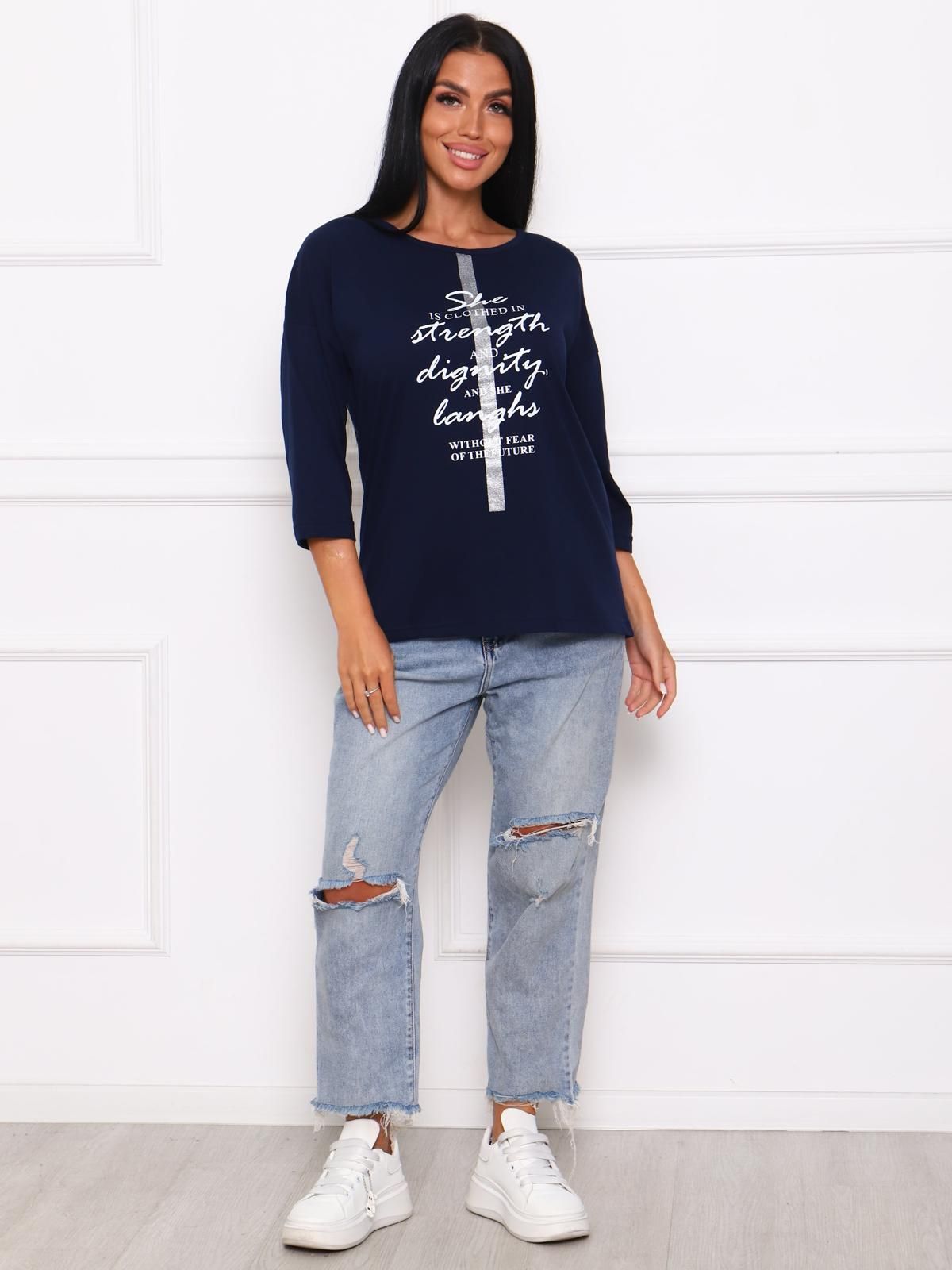 Футболка трикотажная чернильно-синего цвета с принтом Iv-capriz(фото4)