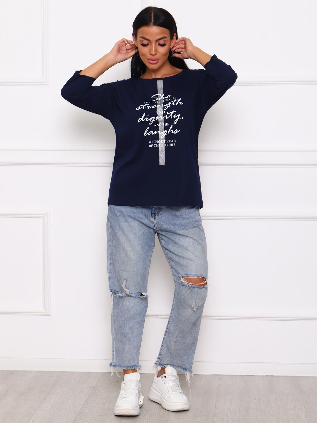 Футболка трикотажная чернильно-синего цвета с принтом Iv-capriz(фото6)