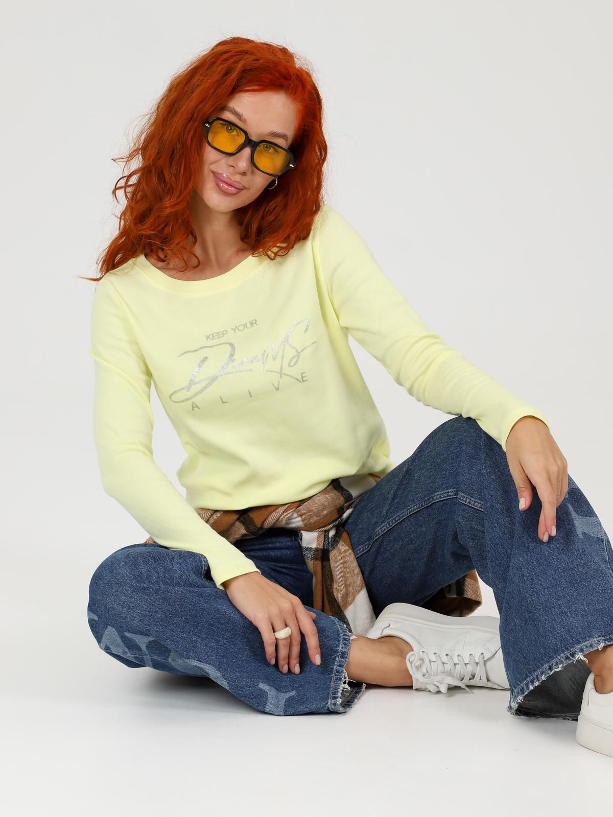 Лонгслив трикотажный жёлтый с принтом Iv-capriz(фото4)