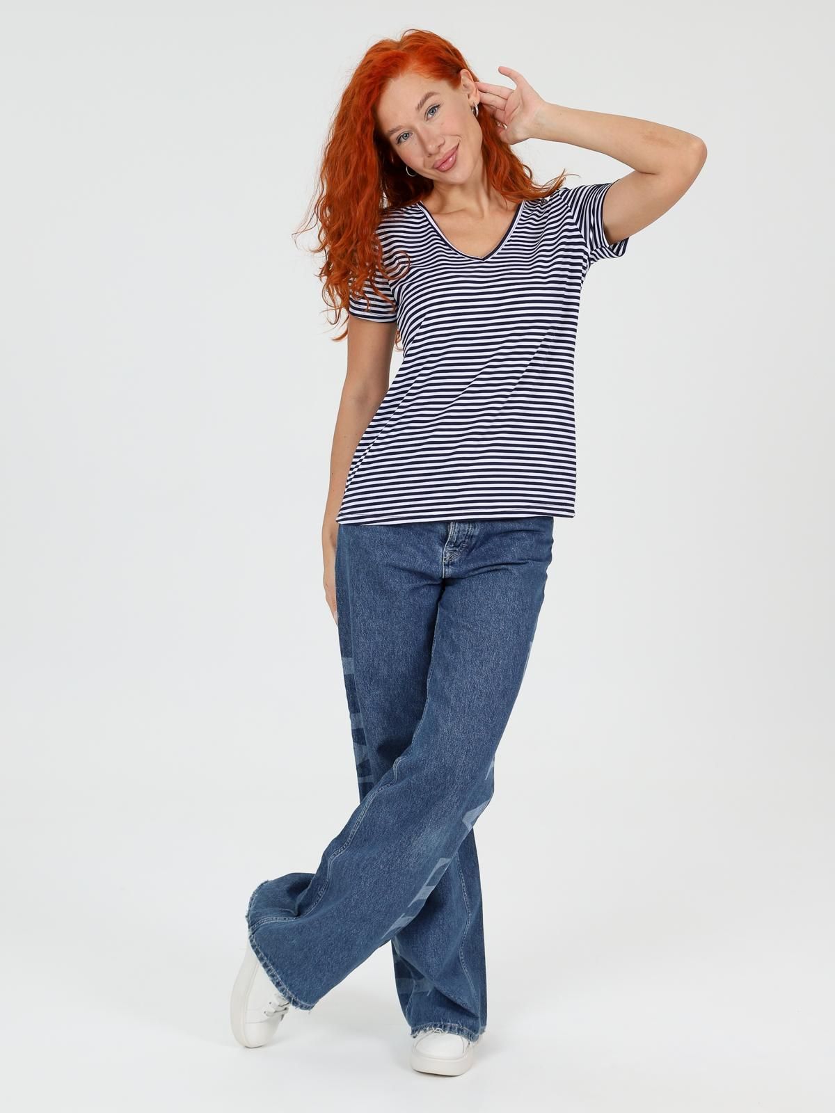 Футболка трикотажная тёмно-синяя в полоску Iv-capriz(фото2)