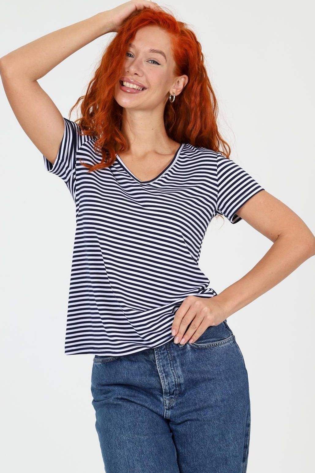 Футболка трикотажная тёмно-синяя в полоску Iv-capriz