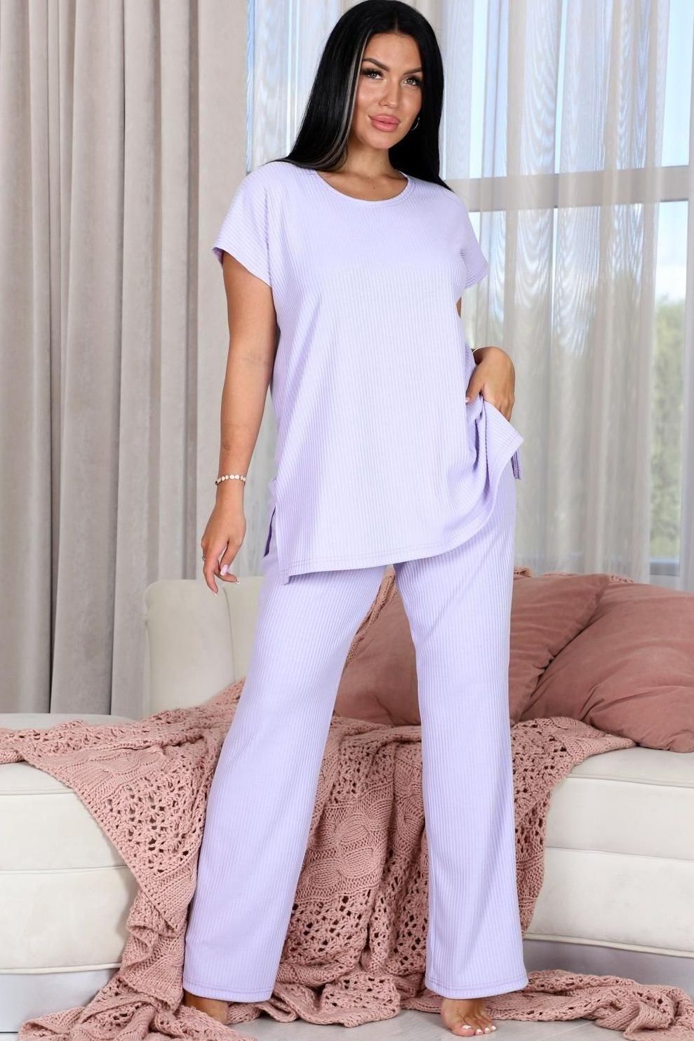 Пижама трикотажная сиреневая с брюками Iv-capriz