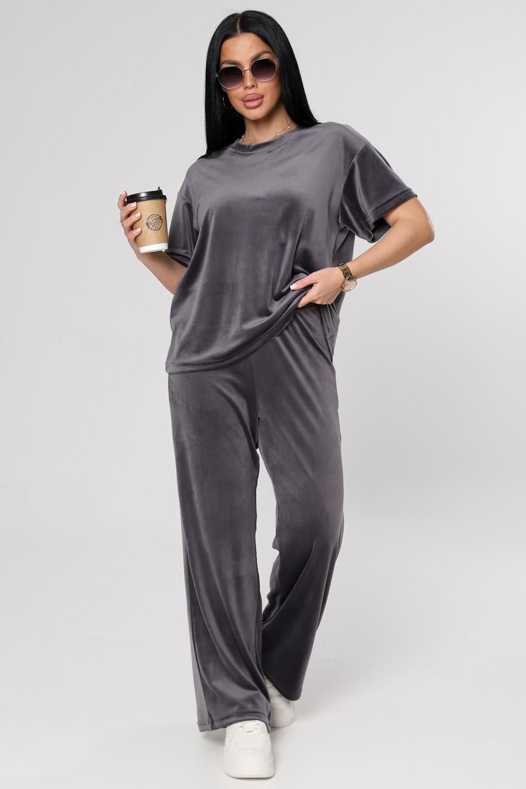 Костюм велюровый серый с брюками Iv-capriz