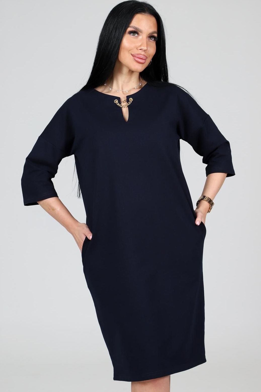 Платье синее из футера с карманами  Iv-capriz