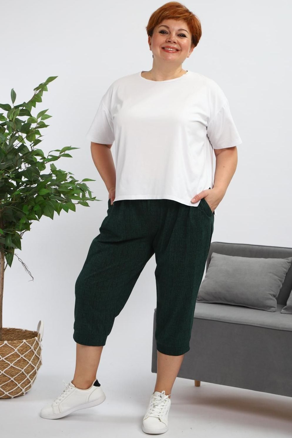 Бриджи из хлопка изумрудного цвета Iv-capriz