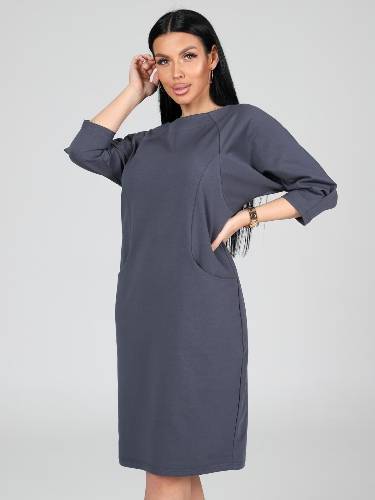 Платье трикотажное тёмно-серое с карманами Iv-capriz(фото3)