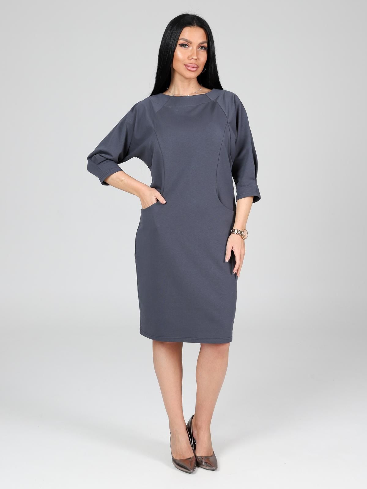 Платье трикотажное тёмно-серое с карманами Iv-capriz(фото4)