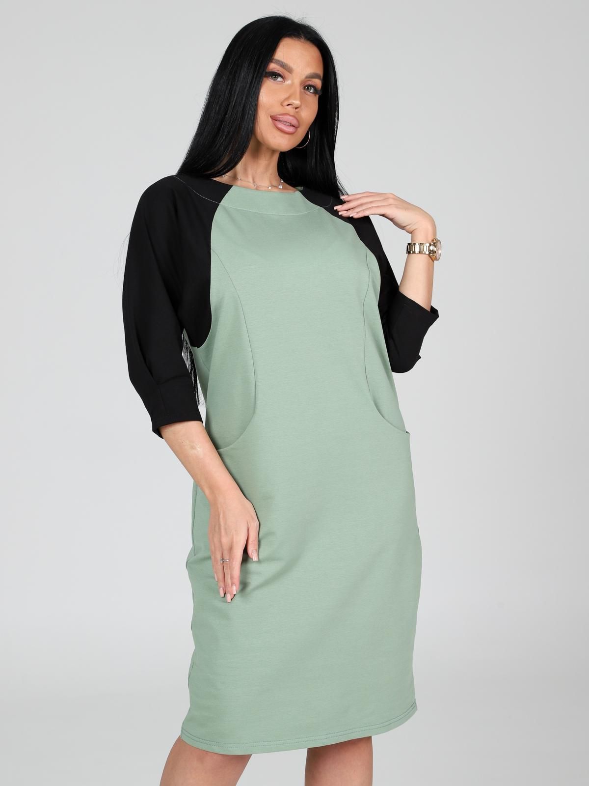 Платье из футера оливкового цвета с карманами Iv-capriz(фото3)