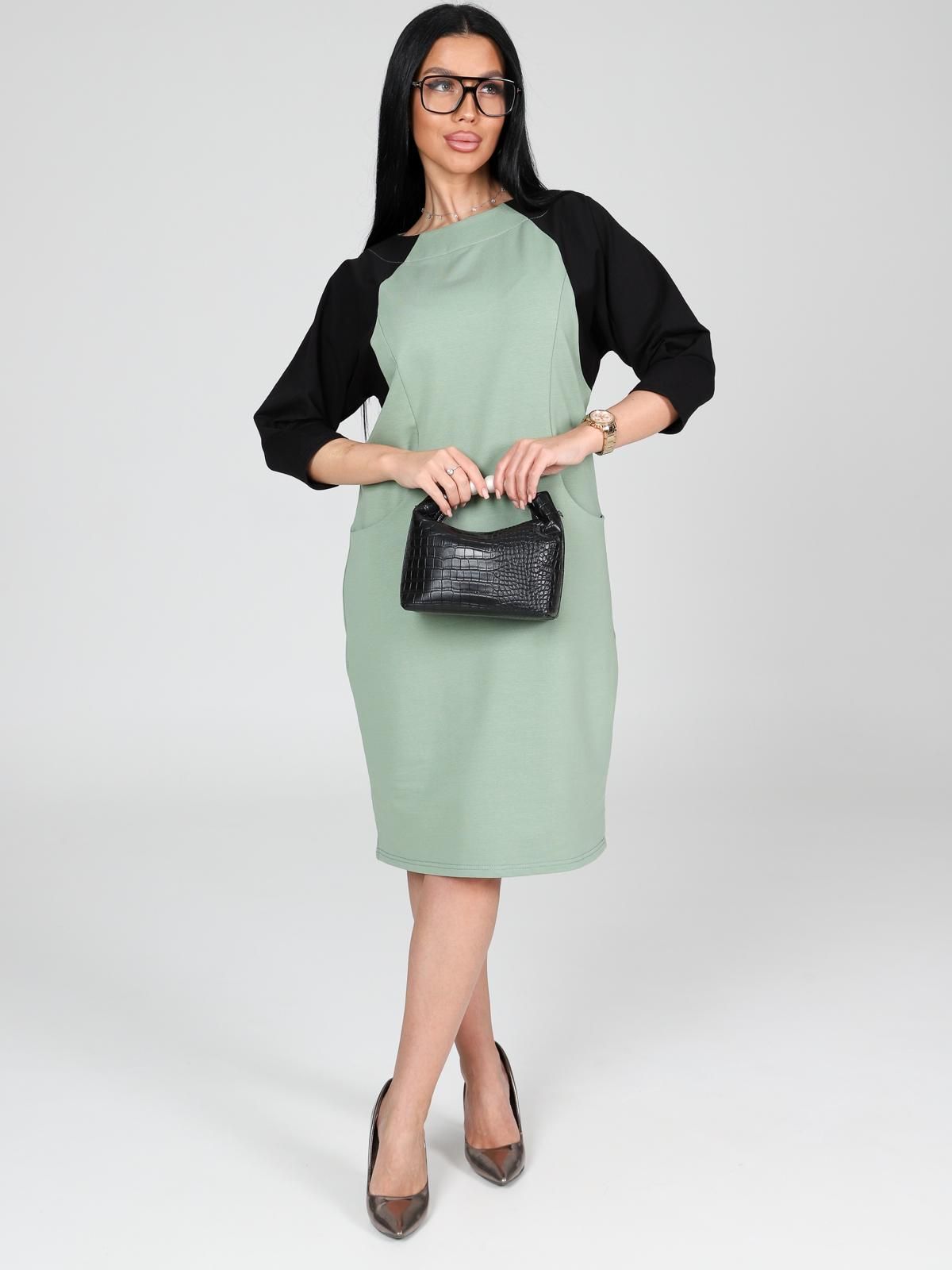 Платье из футера оливкового цвета с карманами Iv-capriz(фото2)