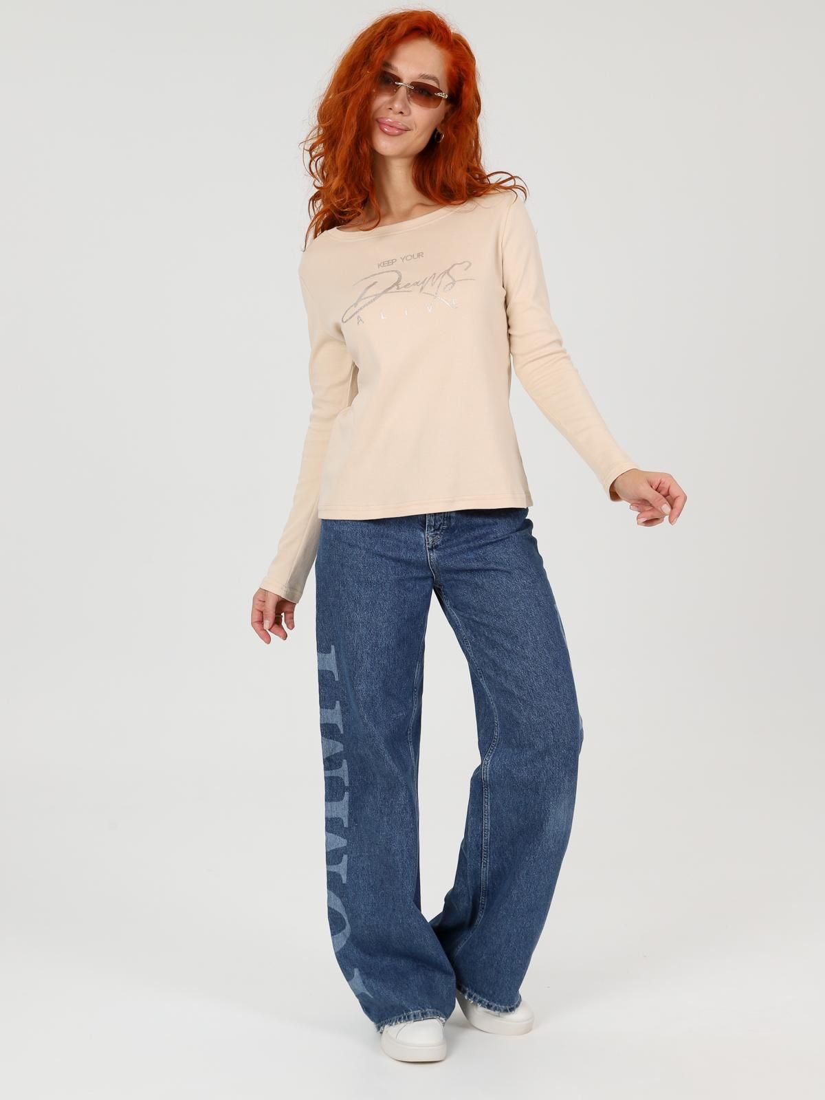 Лонгслив трикотажный бежевый с принтом Iv-capriz(фото6)