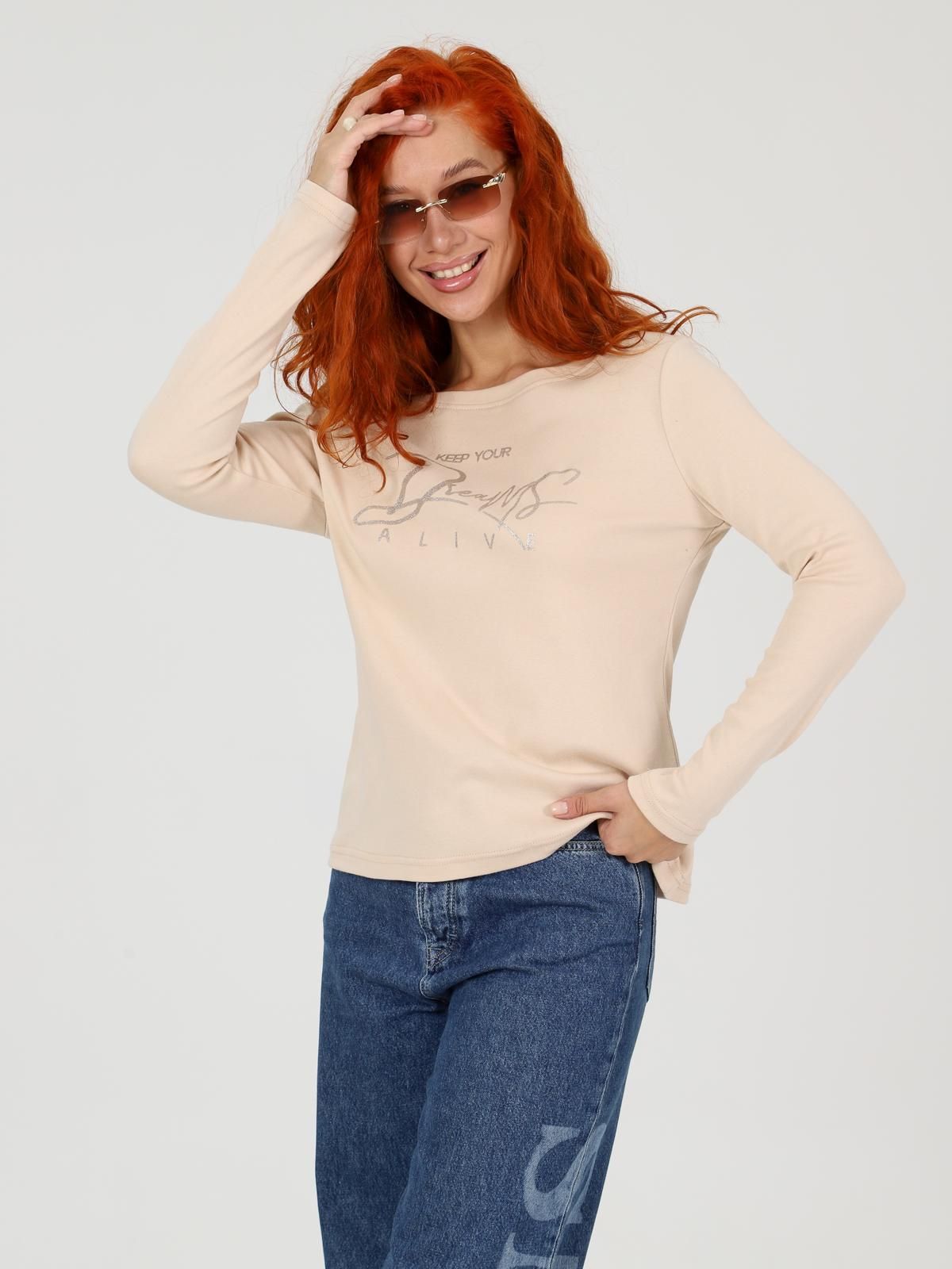 Лонгслив трикотажный бежевый с принтом Iv-capriz(фото4)