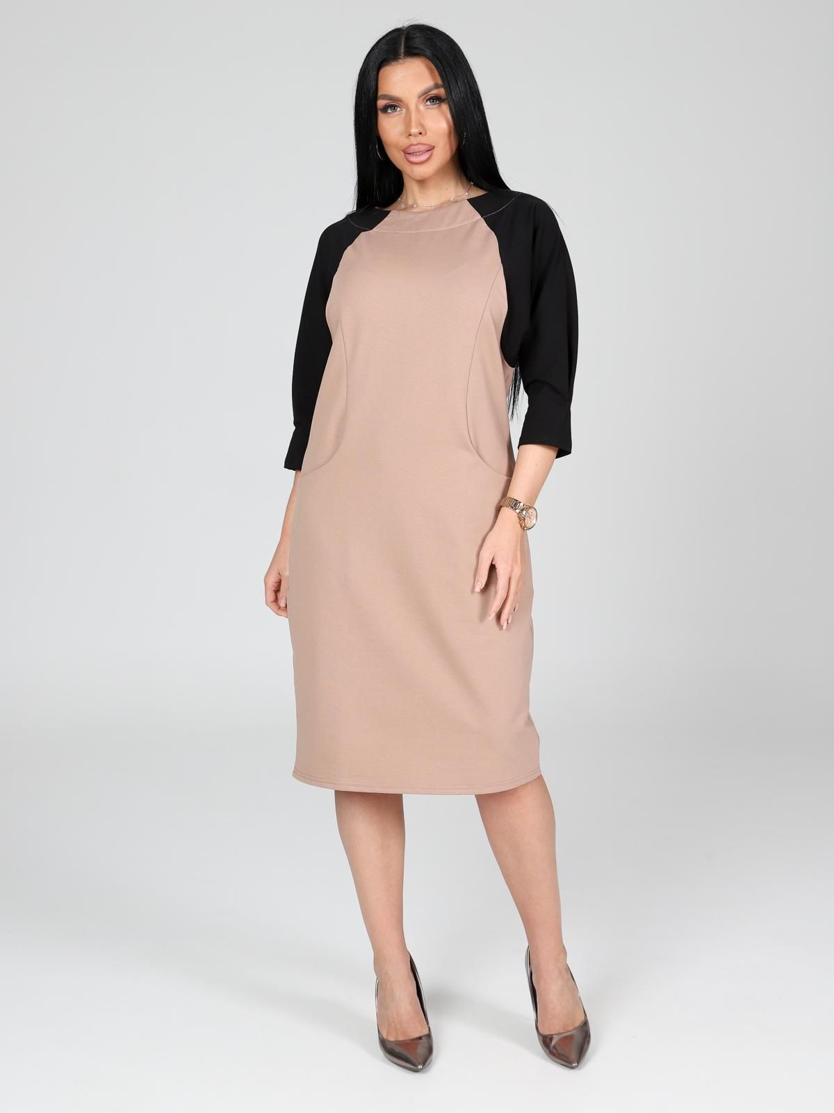 Платье из футера бежевого цвета с карманами Iv-capriz(фото4)