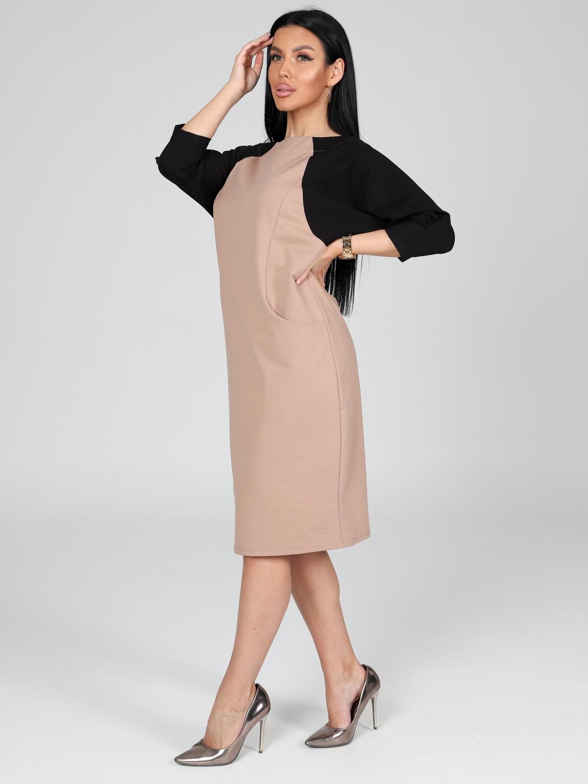 Платье из футера бежевого цвета с карманами Iv-capriz(фото6)