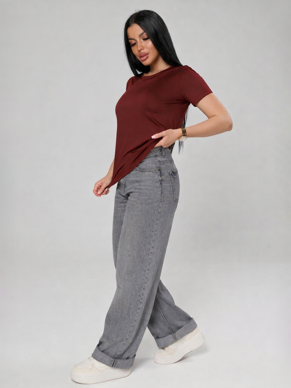 Футболка трикотажная бордового цвета Iv-capriz(фото5)