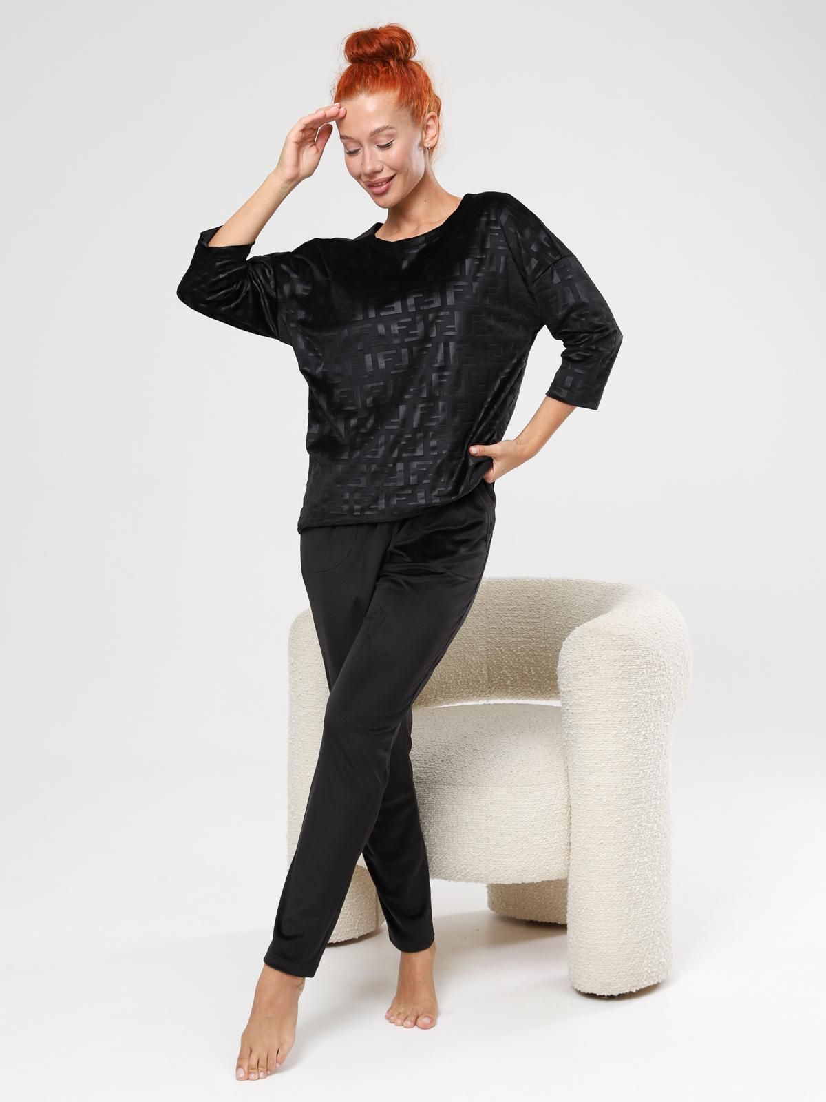 Костюм велюровый с брюками в чёрном цвете Iv-capriz(фото8)