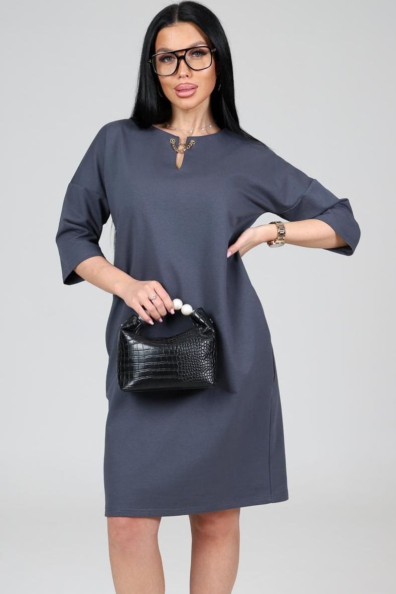 Платье серое из футера с карманами  Iv-capriz