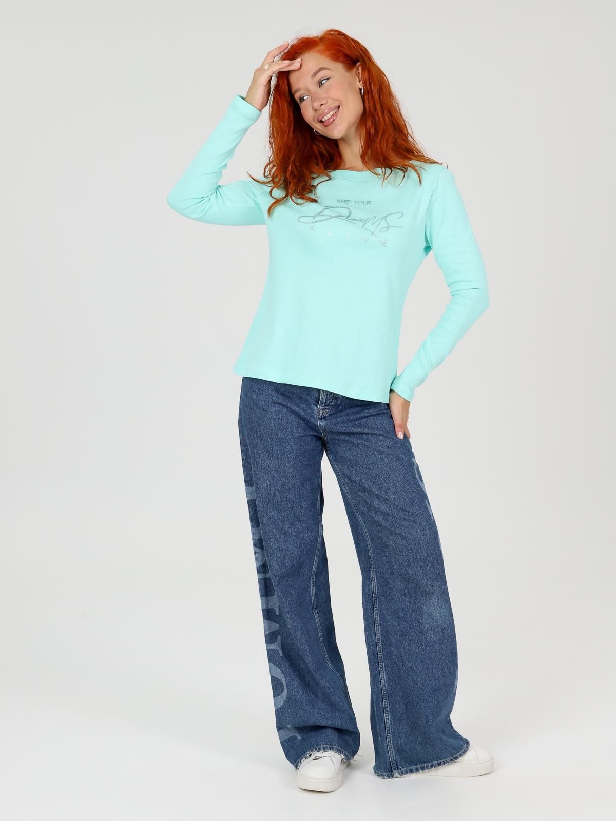 Лонгслив трикотажный ментолового цвета с принтом Iv-capriz(фото3)