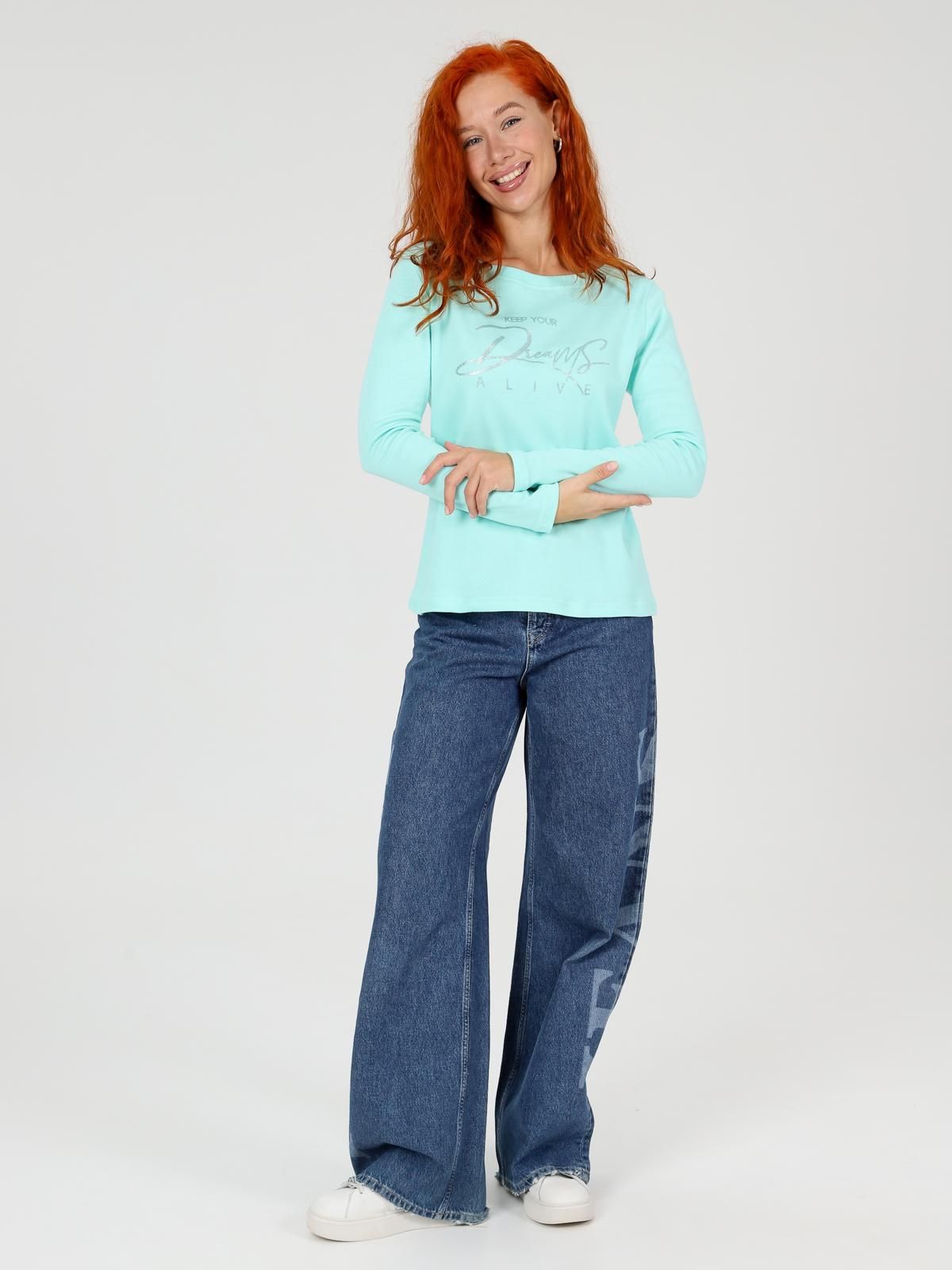 Лонгслив трикотажный ментолового цвета с принтом Iv-capriz(фото8)