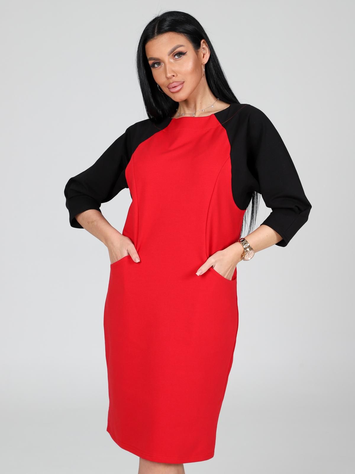 Платье из футера красного цвета с карманами Iv-capriz(фото3)