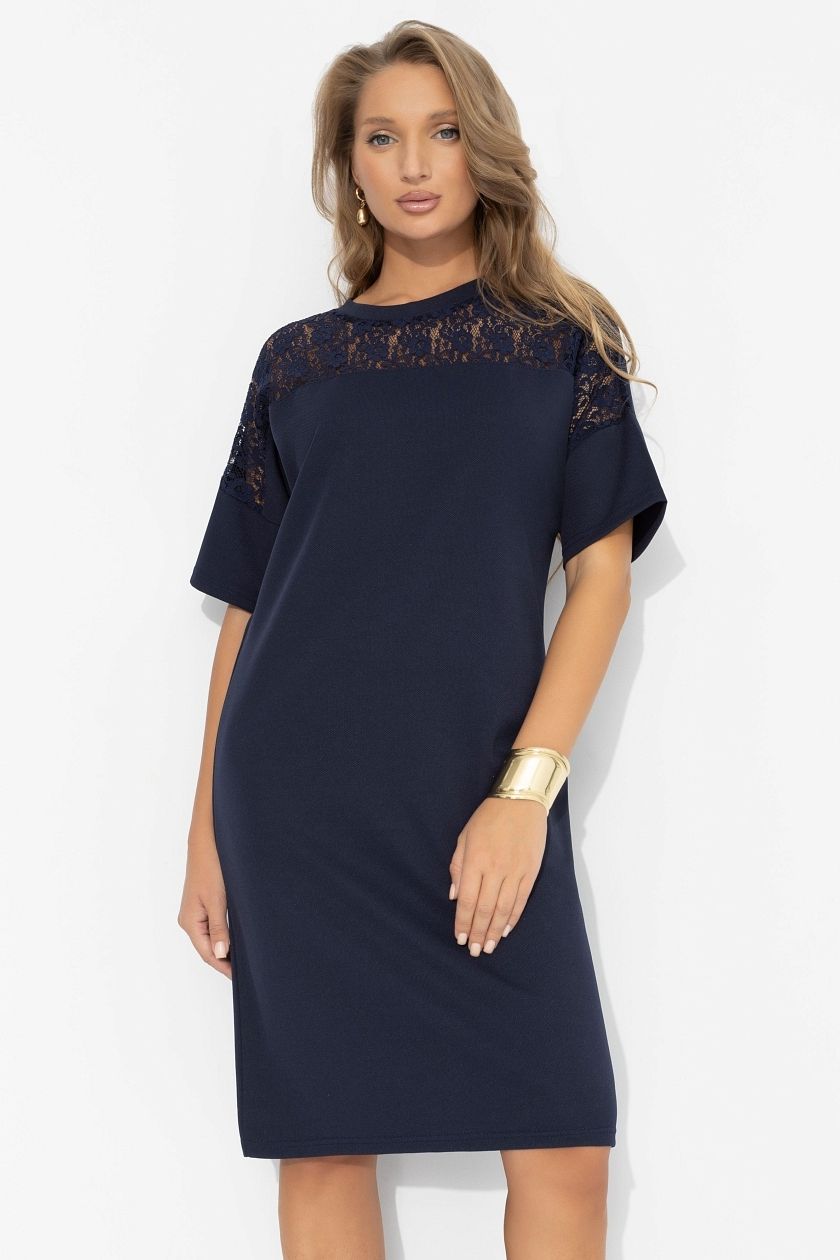 Платье трикотажное синее с кружевом Charutti