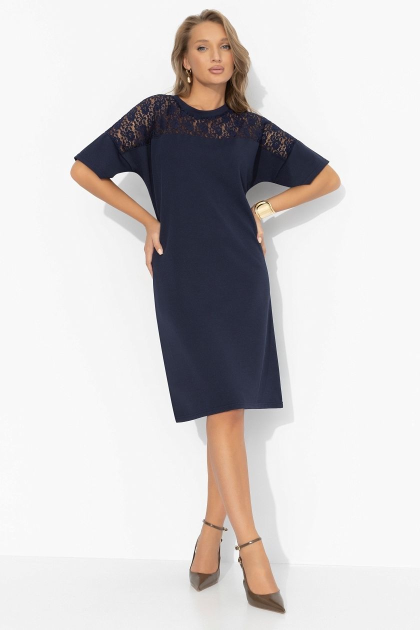 Платье трикотажное синее с кружевом Charutti(фото2)