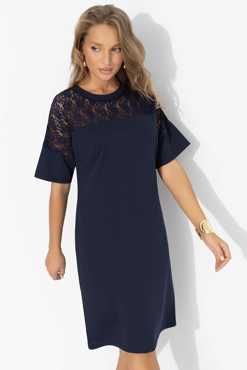 Платье трикотажное синее с кружевом Charutti(фото3)