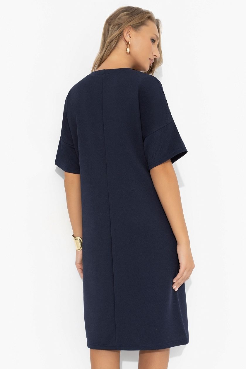 Платье трикотажное синее с кружевом Charutti(фото6)