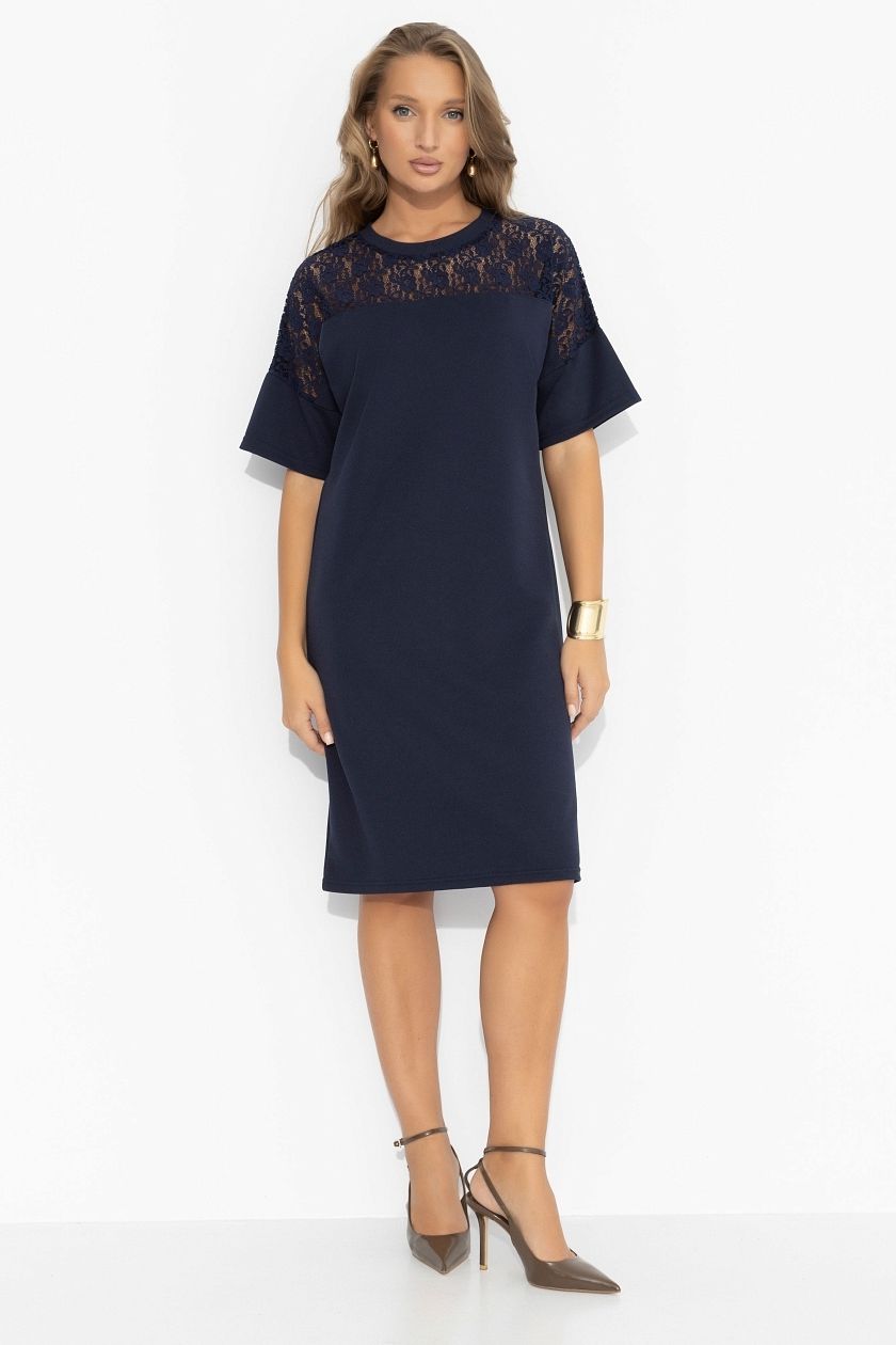 Платье трикотажное синее с кружевом Charutti(фото5)