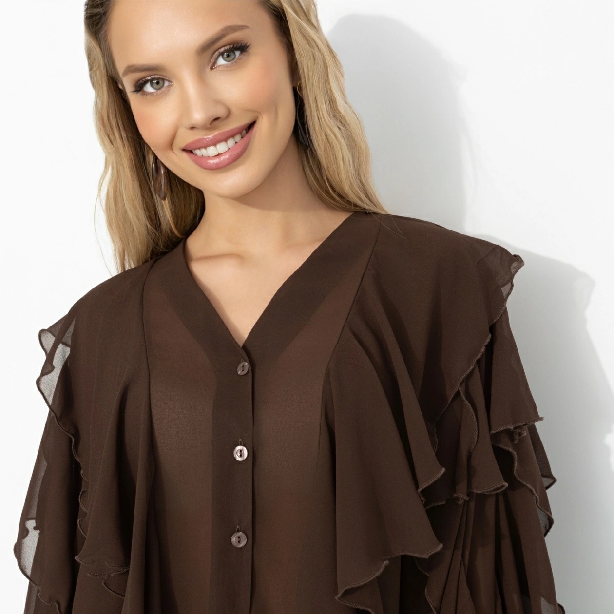 Блузка эффектная из шифона коричневого цвета Charutti(фото5)