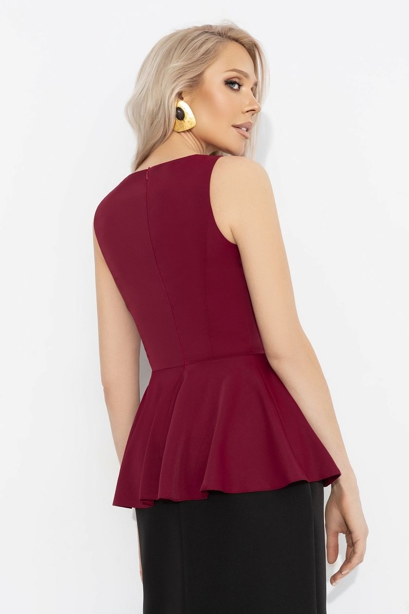 Блузка бордовая без рукавов с баской Charutti(фото7)