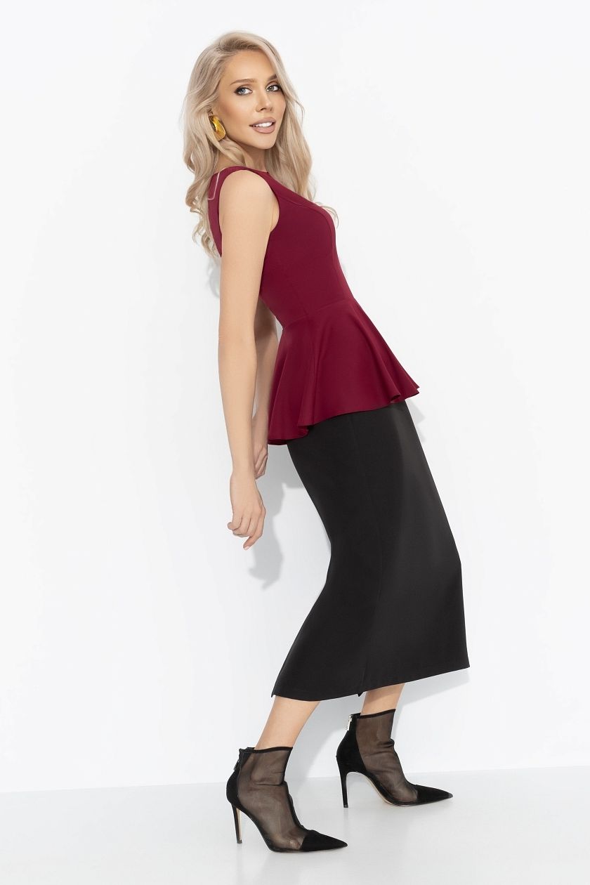 Блузка бордовая без рукавов с баской Charutti(фото6)