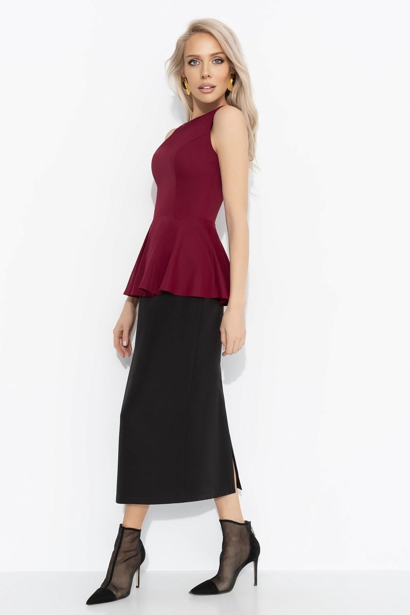 Блузка бордовая без рукавов с баской Charutti(фото8)