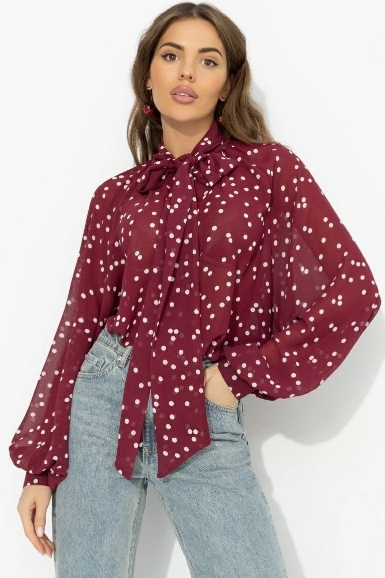 Блузка бордовая в горошек с бантом Charutti