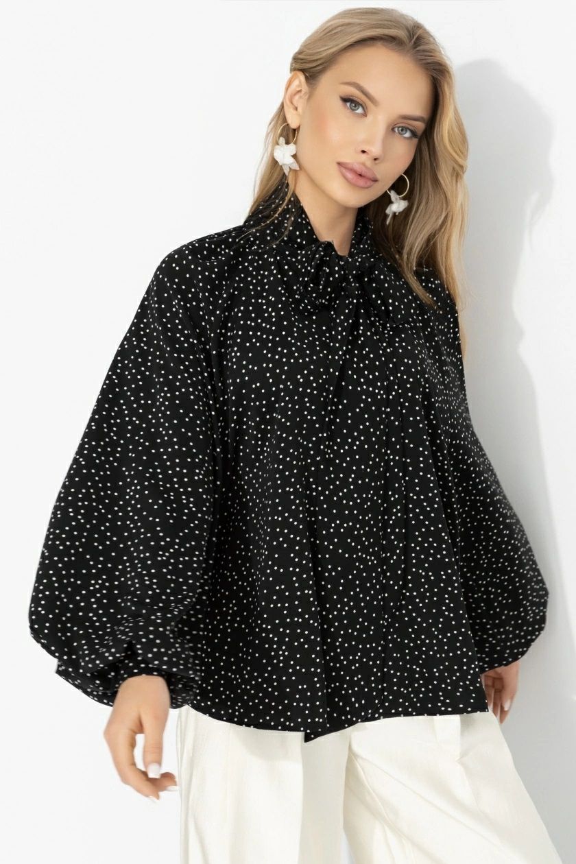 Блузка чёрная в горошек с бантом Charutti