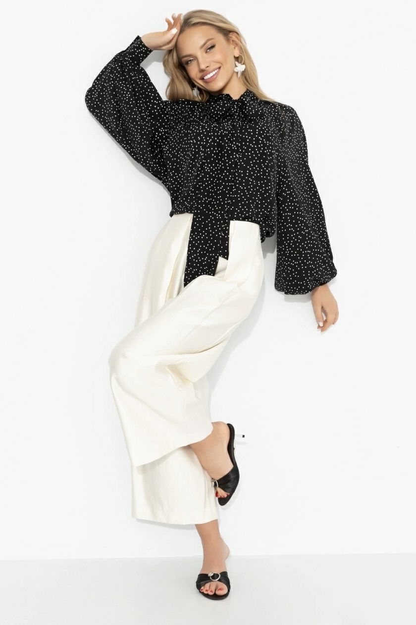 Блузка чёрная в горошек с бантом Charutti(фото2)