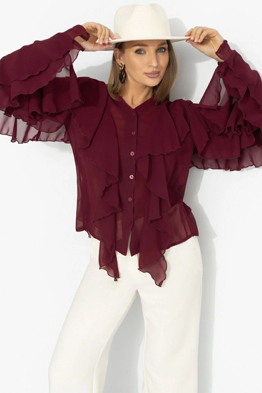 Блузка эффектная из шифона бордового цвета Charutti(фото2)