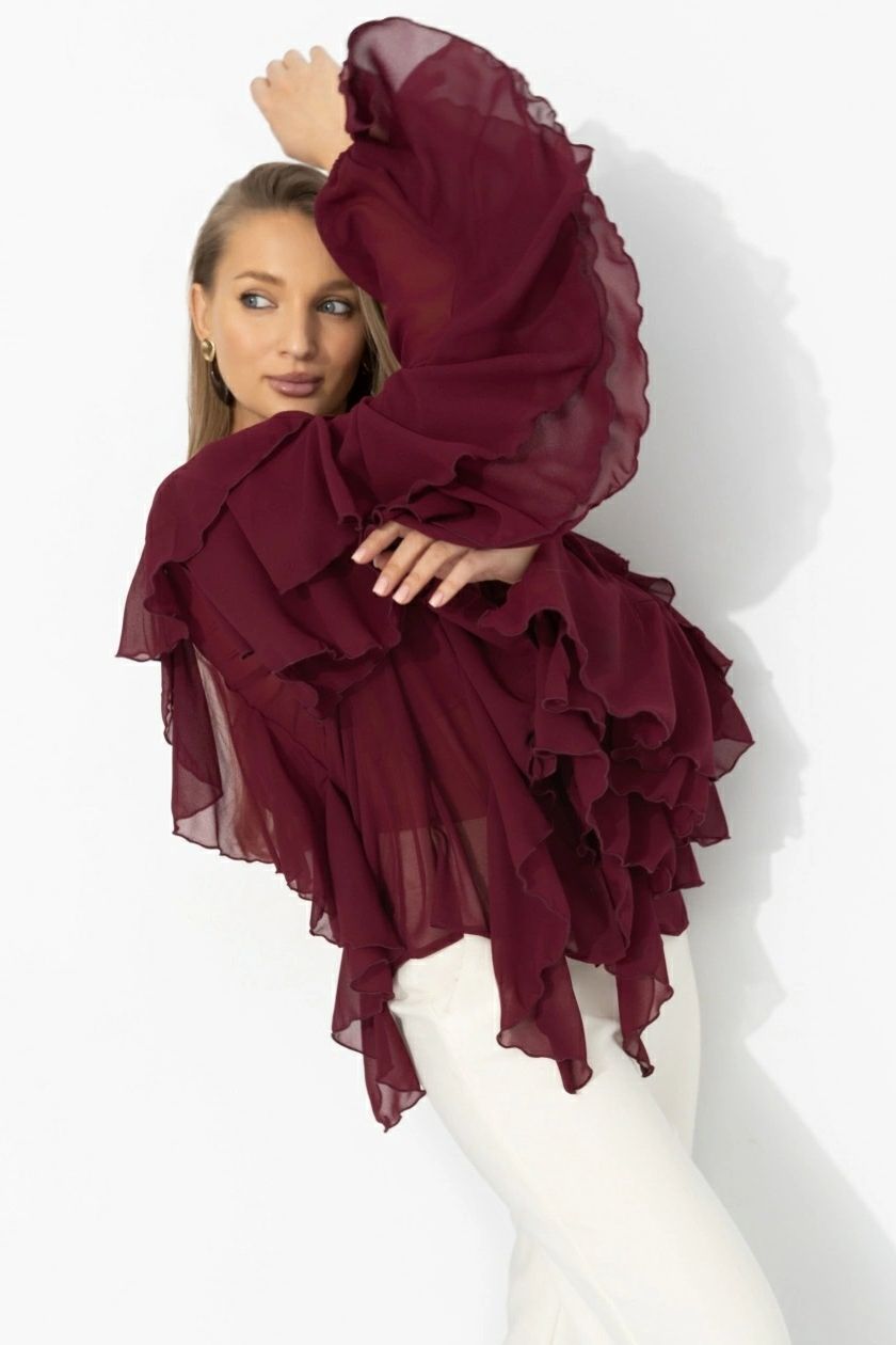 Блузка эффектная из шифона бордового цвета Charutti(фото4)