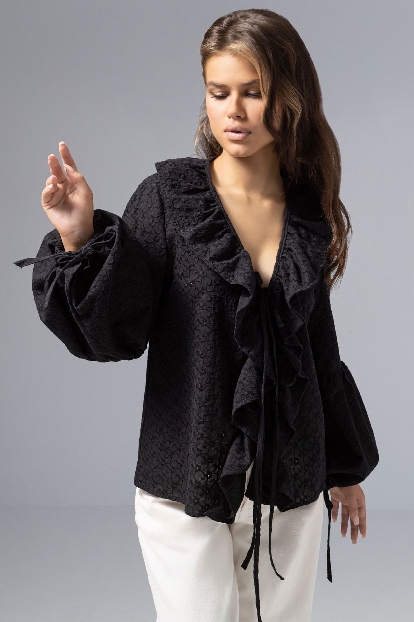 Блузка чёрная в стиле бохо Charutti(фото5)