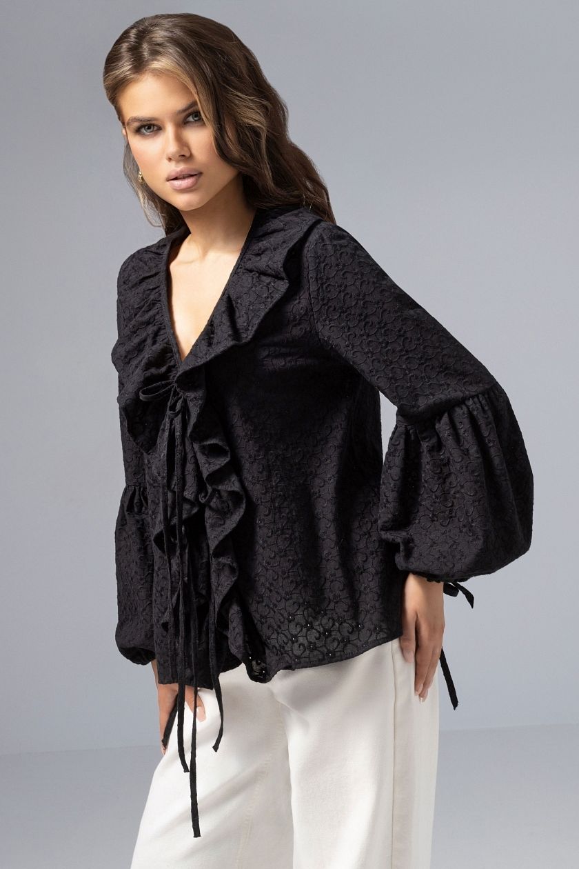 Блузка чёрная в стиле бохо Charutti(фото6)